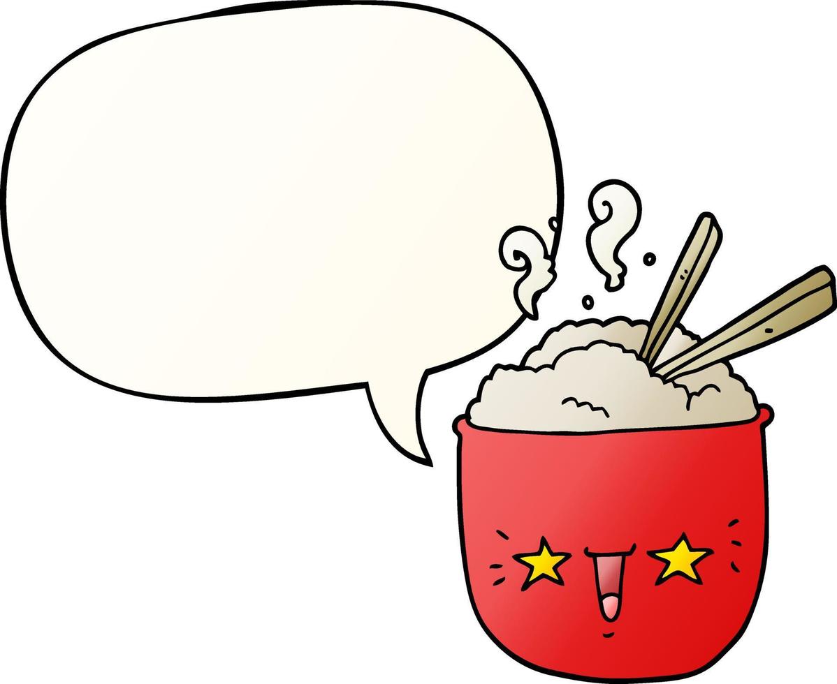 cartoon rice bowl and face and speech bubble in smooth gradient style vector