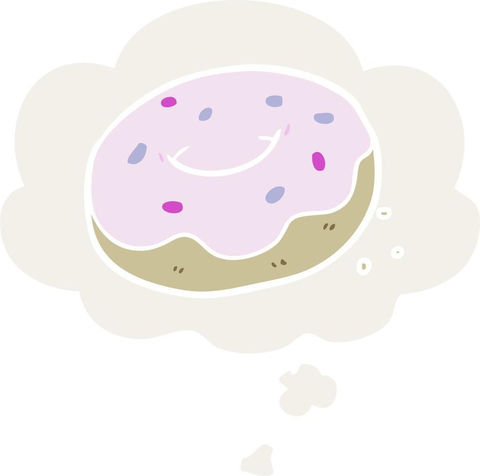 cartoon donut and thought bubble in retro style vector