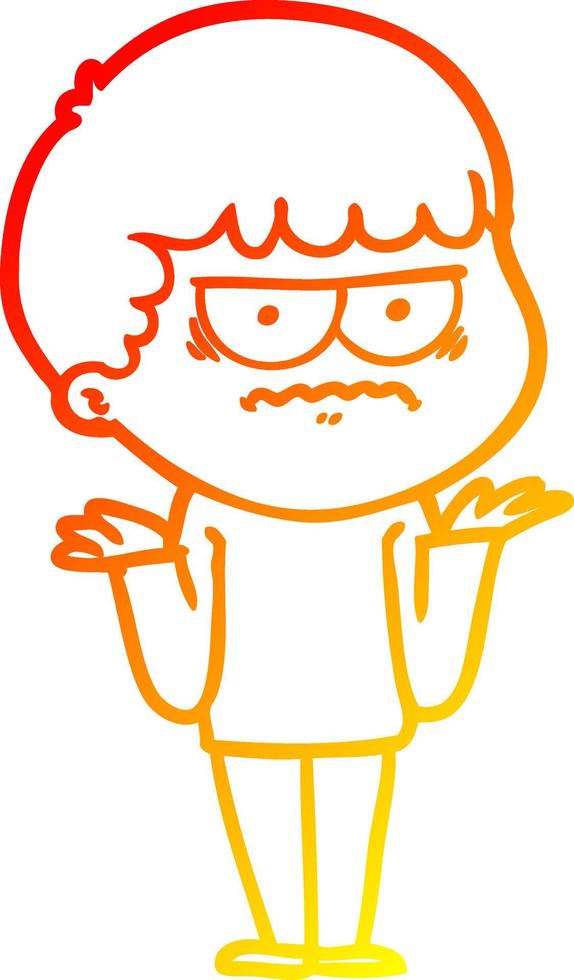 warm gradient line drawing cartoon angry man vector
