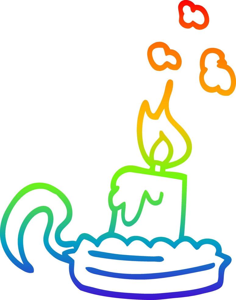 rainbow gradient line drawing cartoon candle stick holder vector