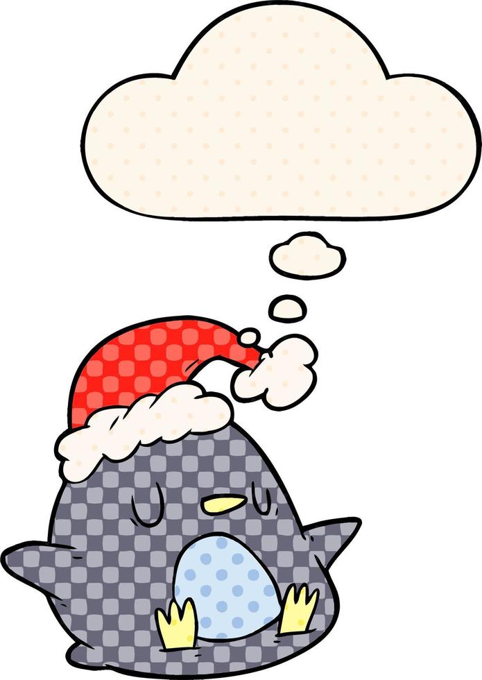 cute cartoon penguin and thought bubble in comic book style vector