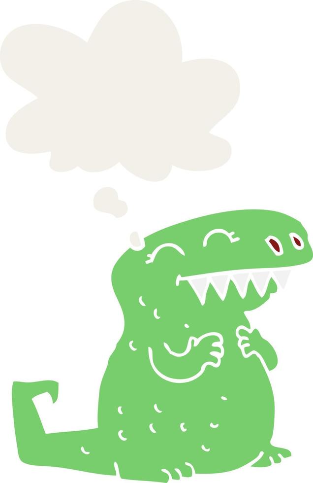 cartoon dinosaur and thought bubble in retro style vector