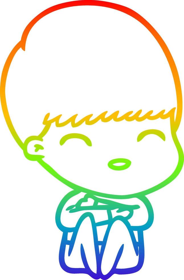 rainbow gradient line drawing happy cartoon boy vector