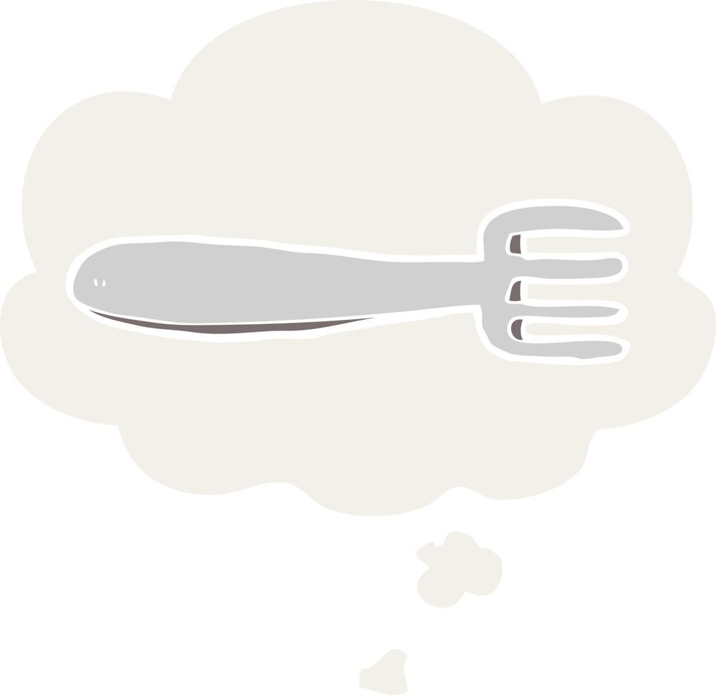 cartoon fork and thought bubble in retro style vector