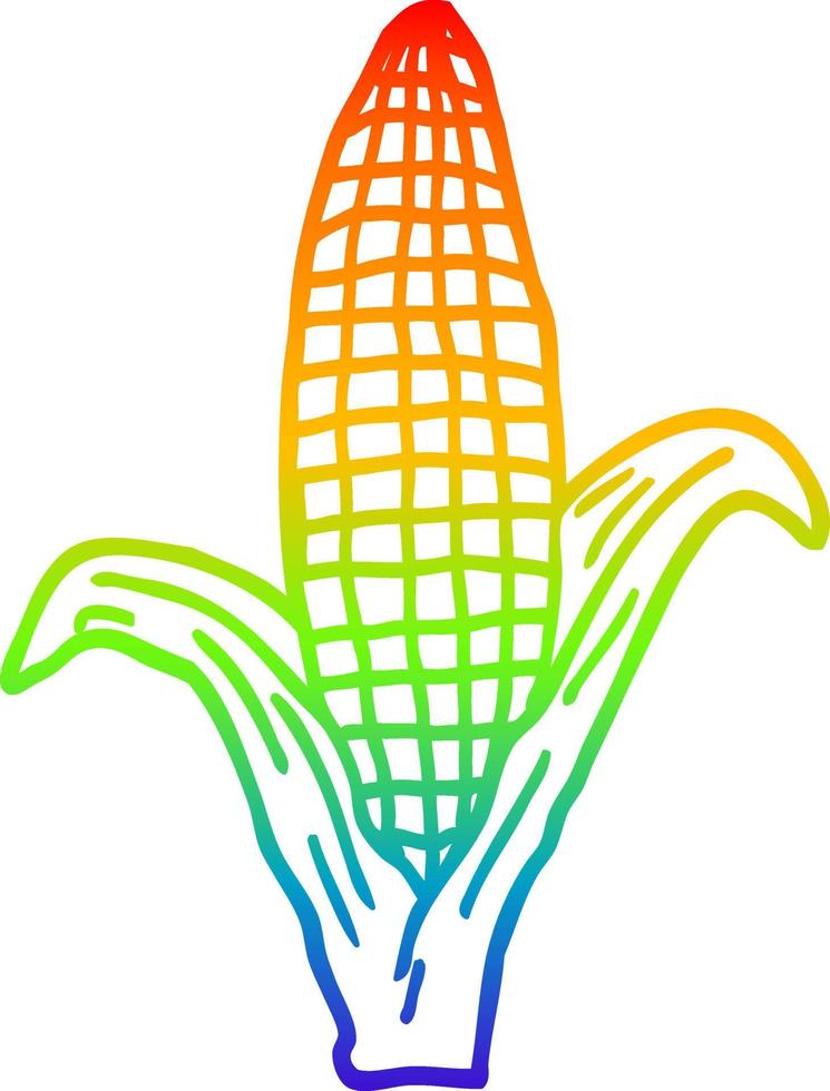 rainbow gradient line drawing cartoon corn on cob vector