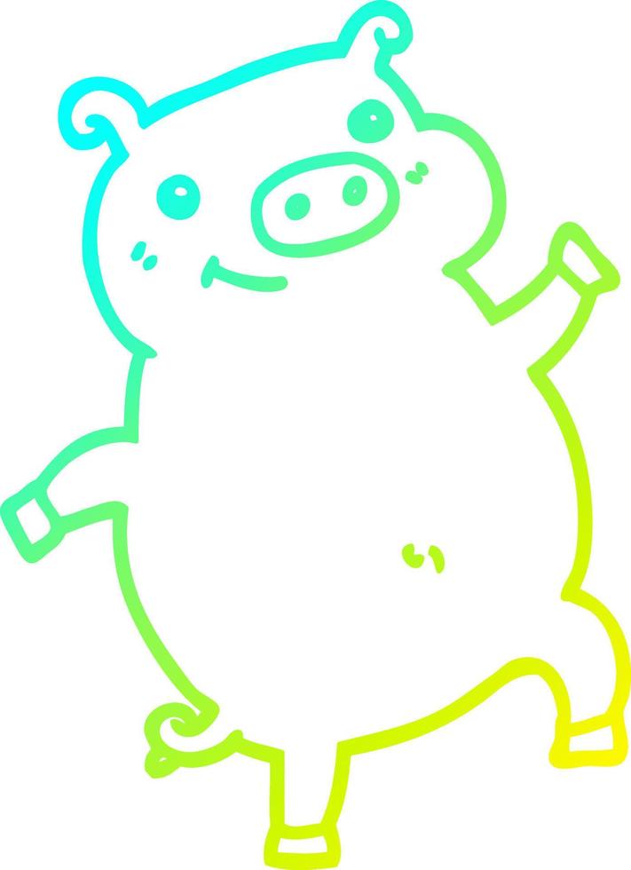 línea de gradiente frío dibujo dibujos animados cerdo bailando vector