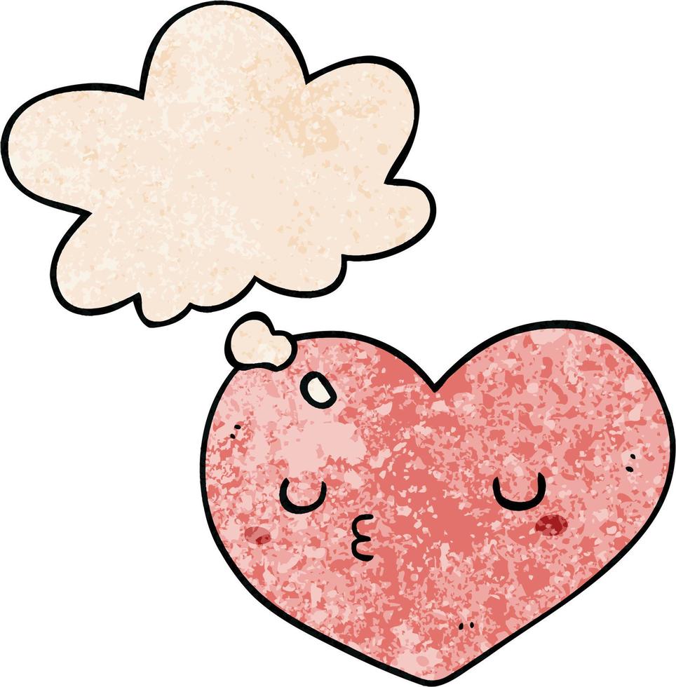 cartoon love heart and thought bubble in grunge texture pattern style vector