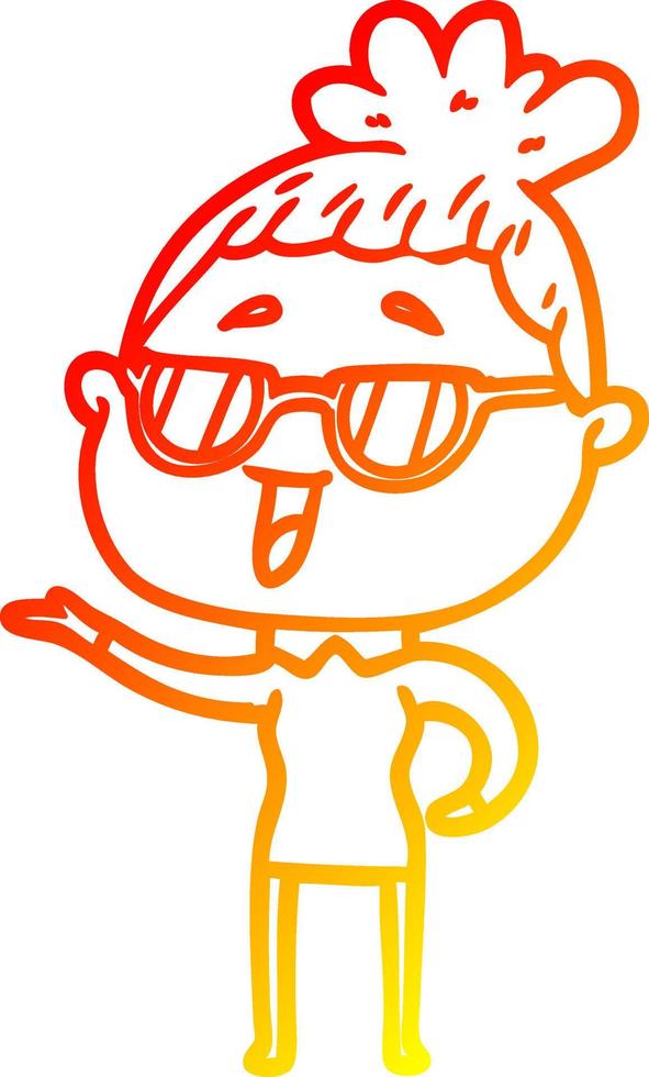 warm gradient line drawing cartoon happy woman wearing spectacles vector