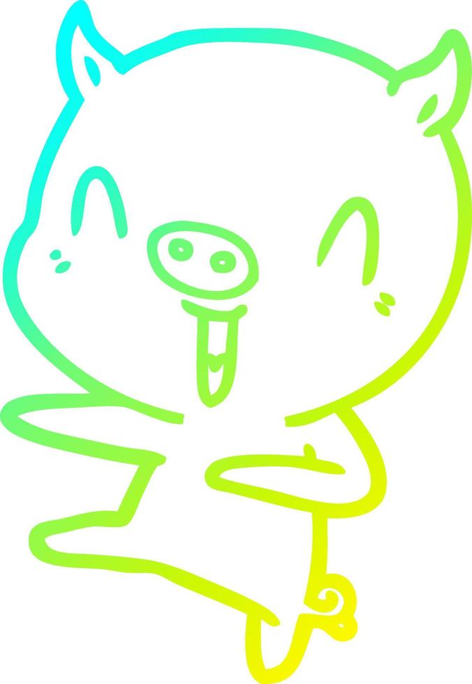 cold gradient line drawing cartoon pig dancing vector