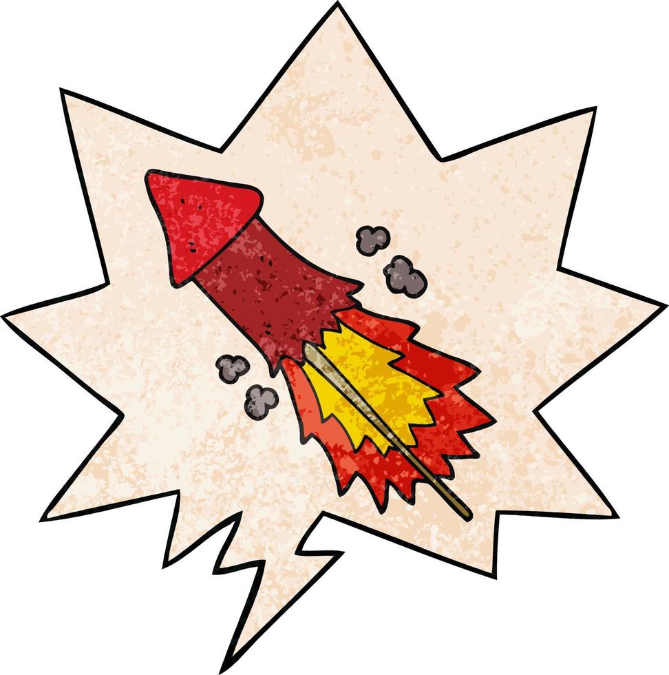 cartoon firework and speech bubble in retro texture style vector