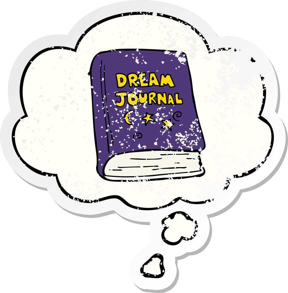cartoon dream journal and thought bubble as a distressed worn sticker vector