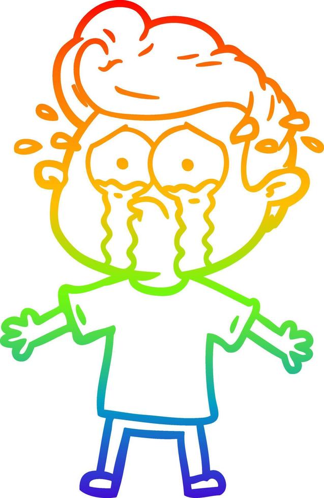 rainbow gradient line drawing cartoon crying man vector