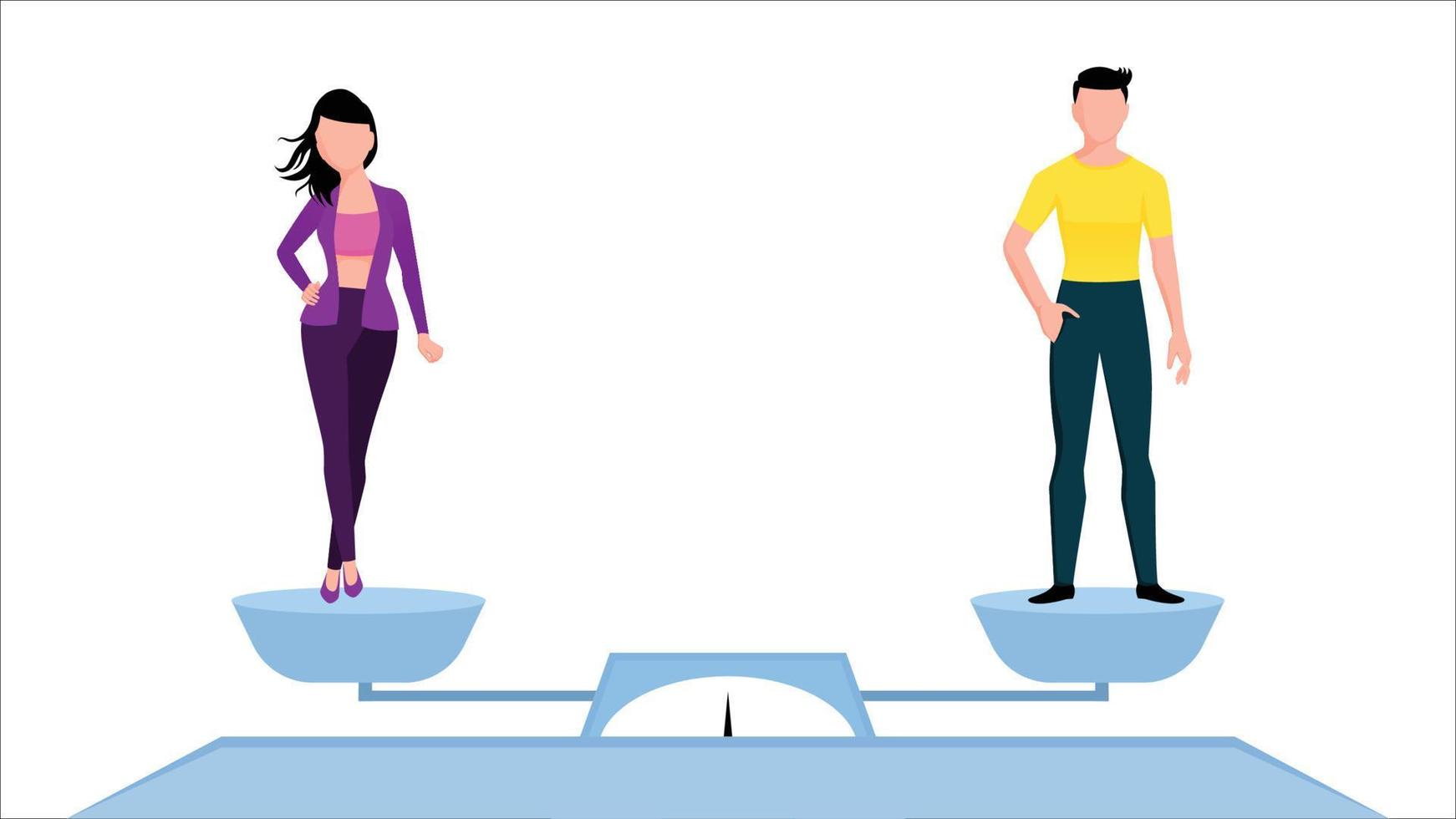 Man and woman on weighing scale  flat character vector illustration on white background