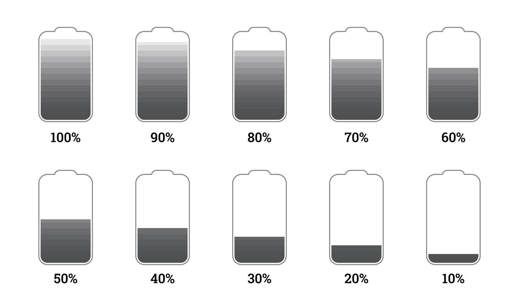 Percentage infographics elements set in shape of flat battery cell vector