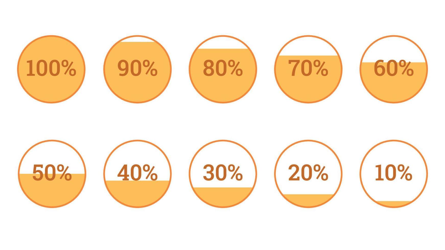 Percentage infographics elements set in shape of flat orange circle vector