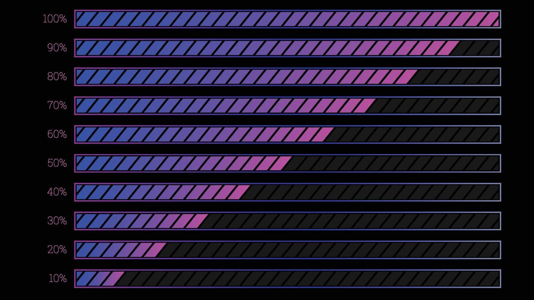 Modern percentage infographics object set in shape of slashed gradient bar. vector