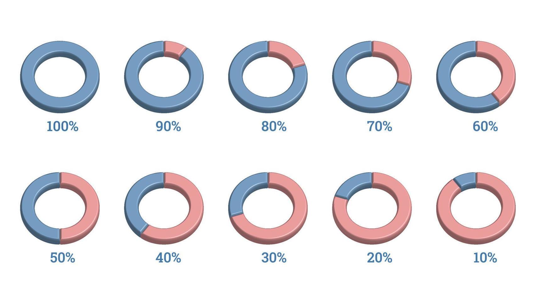 Percentage infographics elements set in shape of 3d pie chart vector