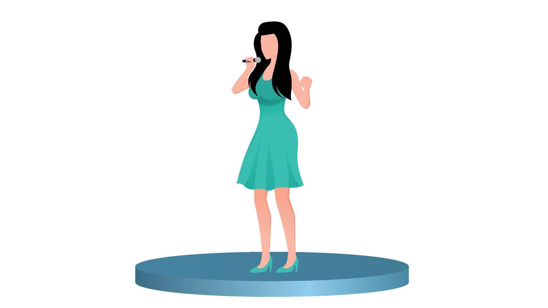 flat young girl singer on stage character illustration on white background vector