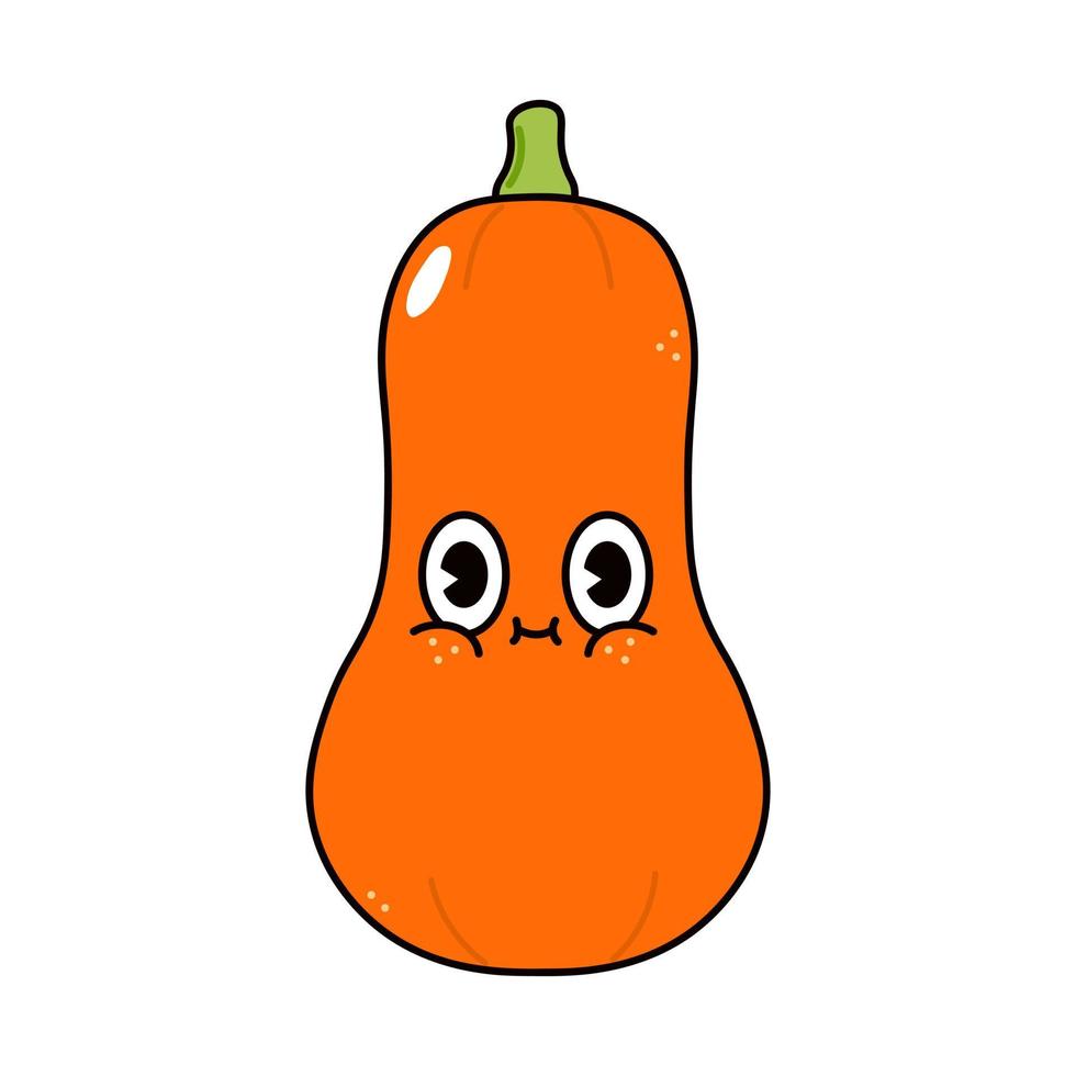 lindo personaje divertido de calabaza. vector dibujado a mano dibujos animados tradicionales vintage, retro, icono de ilustración de carácter kawaii. aislado sobre fondo blanco. concepto de personaje de calabaza