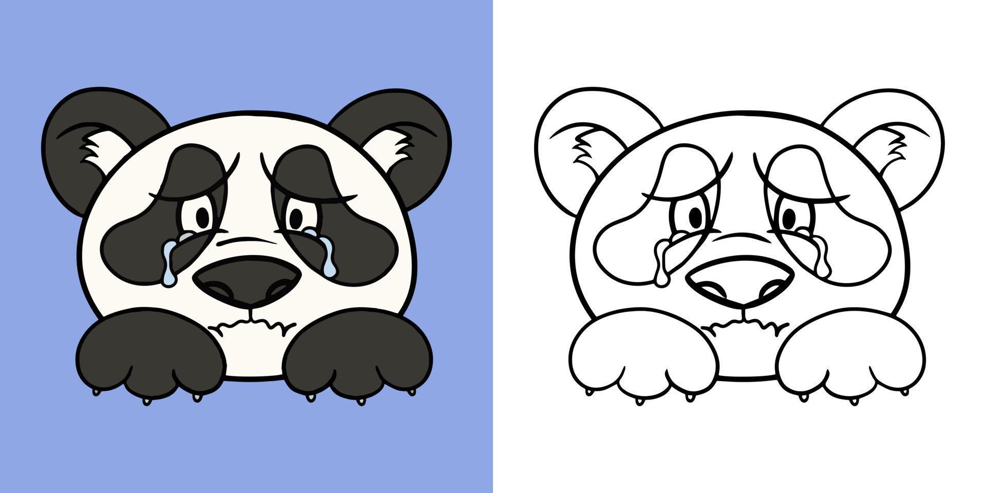 personaje panda llorando, estilo de dibujos animados, conjunto horizontal de ilustraciones para libros de colorear, ilustración vectorial vector