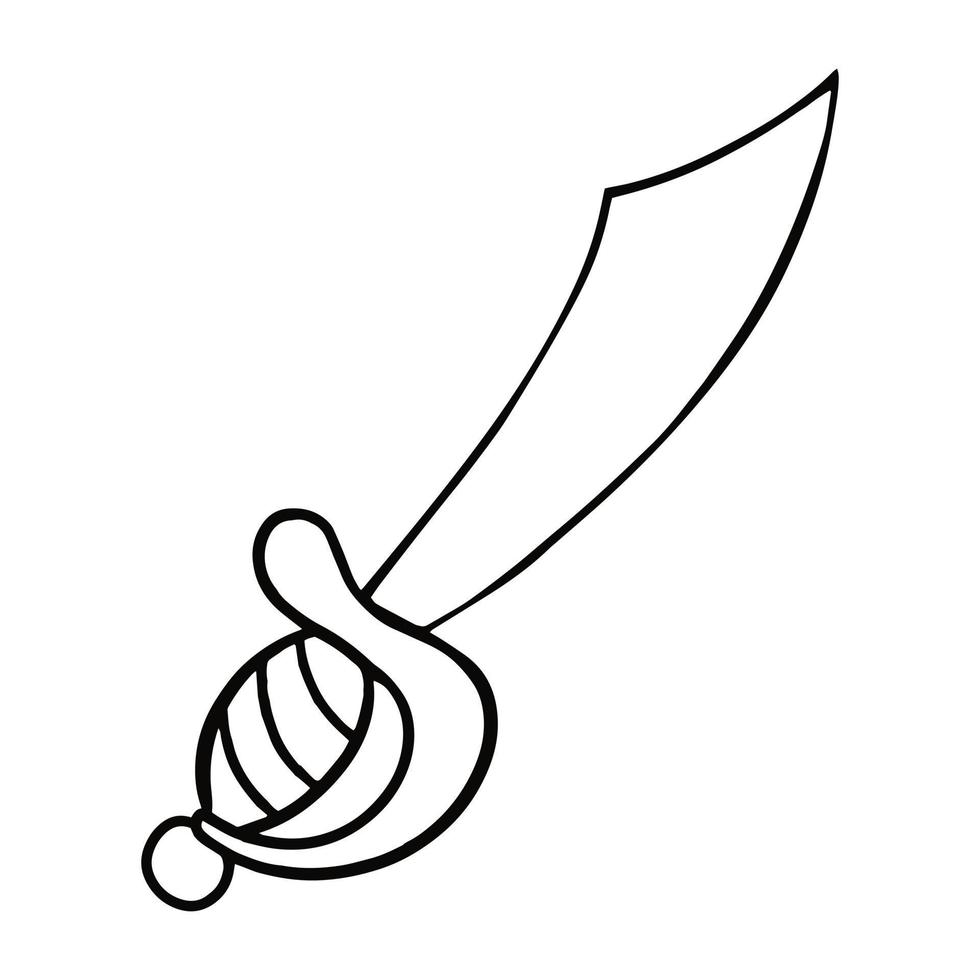 Monochrome picture, Sharp metal pirate saber, cartoon vector illustration on a white background