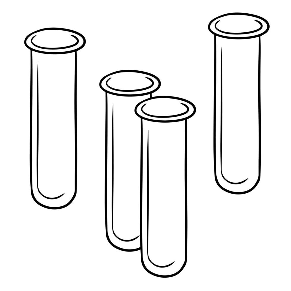 imagen monocromática, un conjunto de tubos de ensayo de vidrio vacíos para investigación y experimentos, ilustración vectorial en estilo de dibujos animados sobre un fondo blanco vector