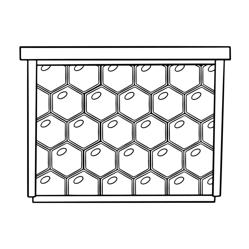 Monochrome picture, Honey collection, Wooden frame for honeycomb with honey, vector illustration in cartoon style on a white background