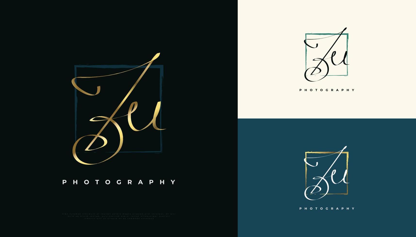 JU Initial Signature Logo Design with Elegant and Minimalist Gold Handwriting Style. Initial J and U Logo Design for Wedding, Fashion, Jewelry, Boutique and Business Brand Identity vector