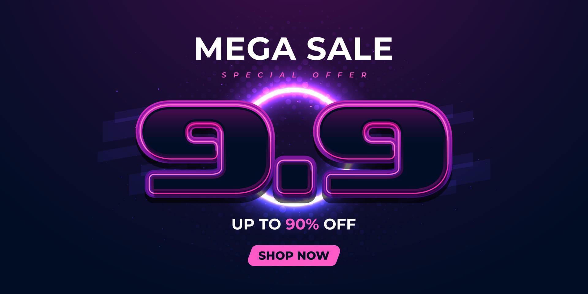 9.9 Shopping Day Poster or Banner Design with 90 Percent Off. Sale Banner Template Design for Social Media or Website. Special Offer Sale Campaign and Promotion vector