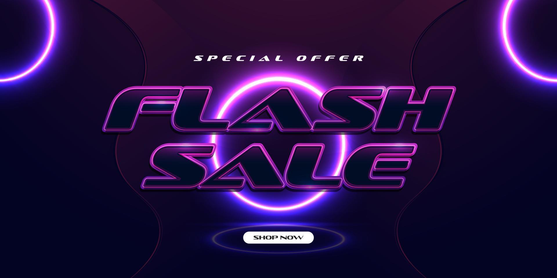 Flash Sale Banner Template Design with Glowing Neon Effect for Website or Social Media. Promotion Poster Design Vector Illustration