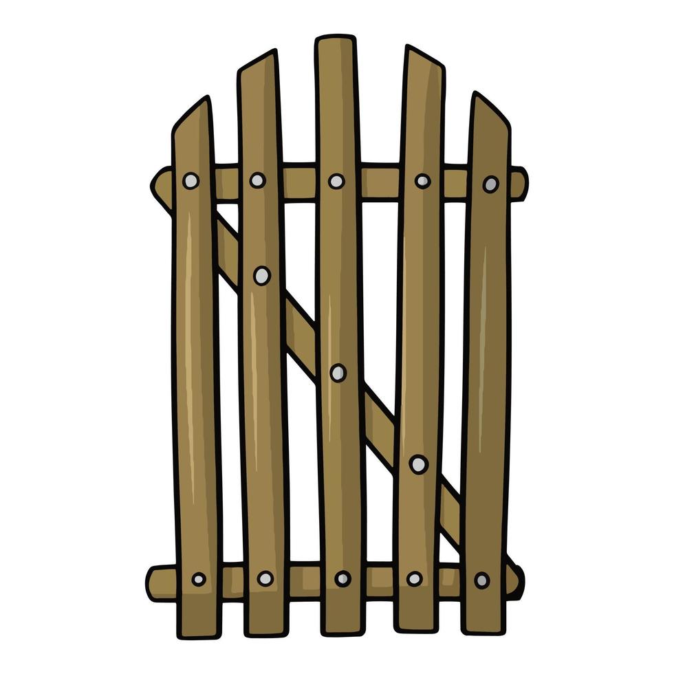 puerta, puerta, antigua valla de madera con una parte superior semicircular, ilustración vectorial en estilo de dibujos animados sobre un fondo blanco vector