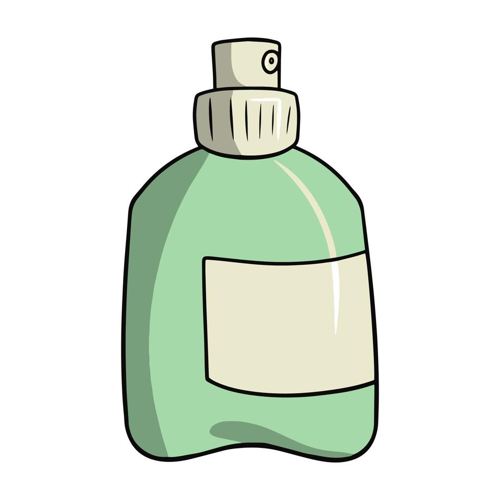 Green plastic bottle, spray bottle, vector illustration in cartoon style on a white background