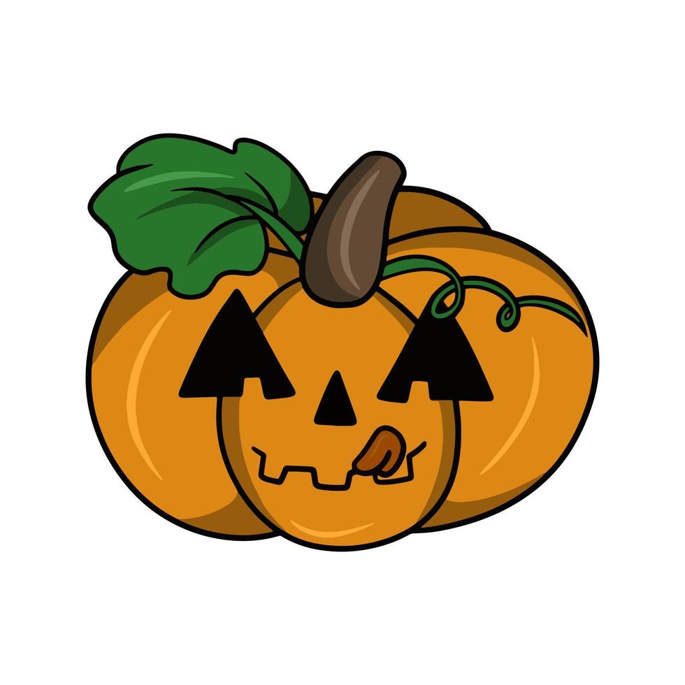 Halloween pumpkin with cartoon-style emotions, pumpkin character licking, vector illustration isolated on a white background