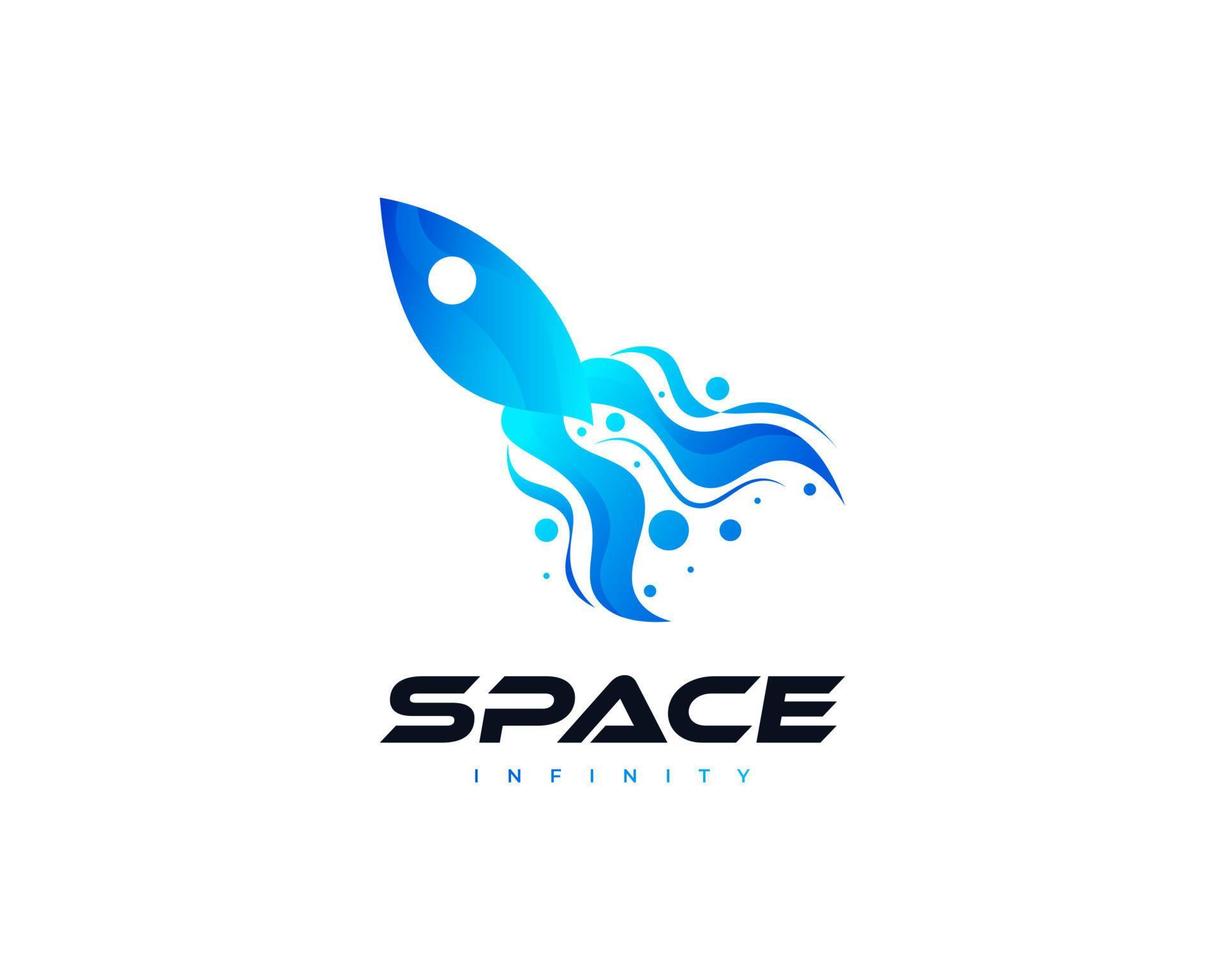 diseño del logo del cohete azul. Ilustración de vector de nave espacial moderna