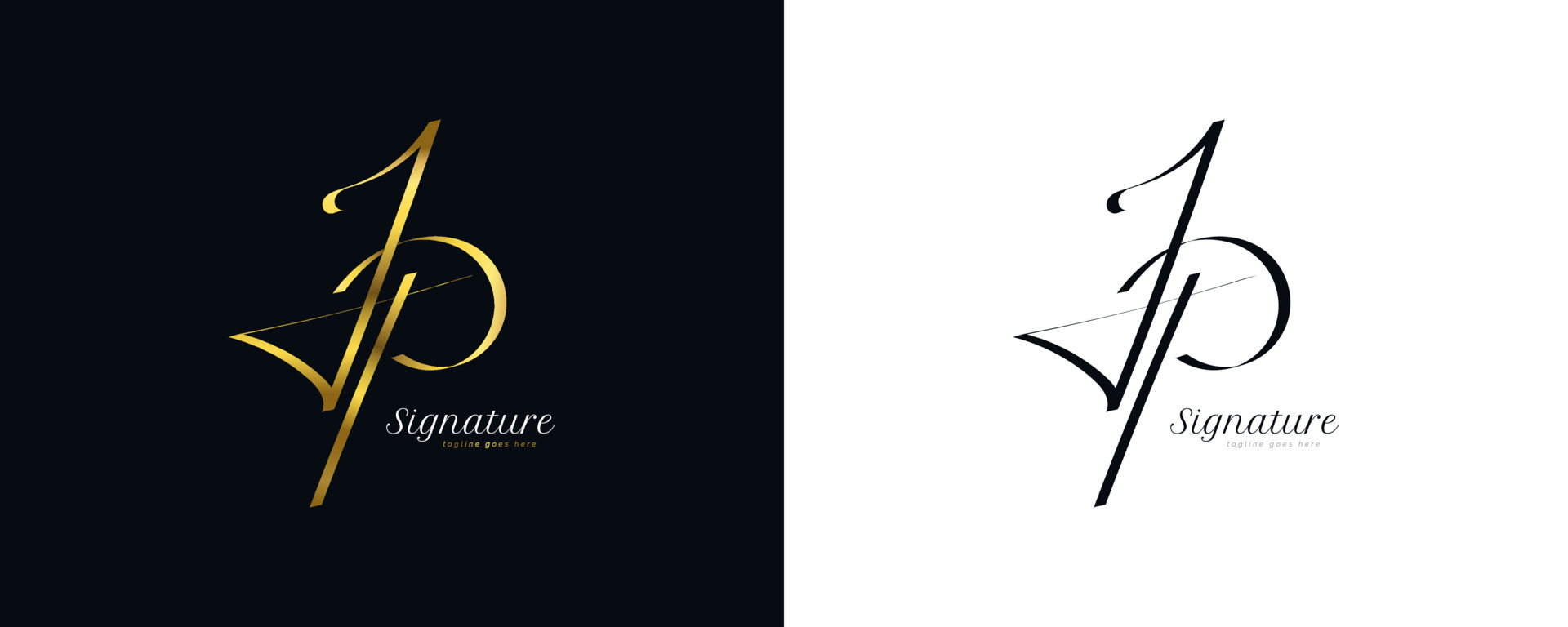 JP Initial Signature Logo Design with Elegant and Minimalist Gold