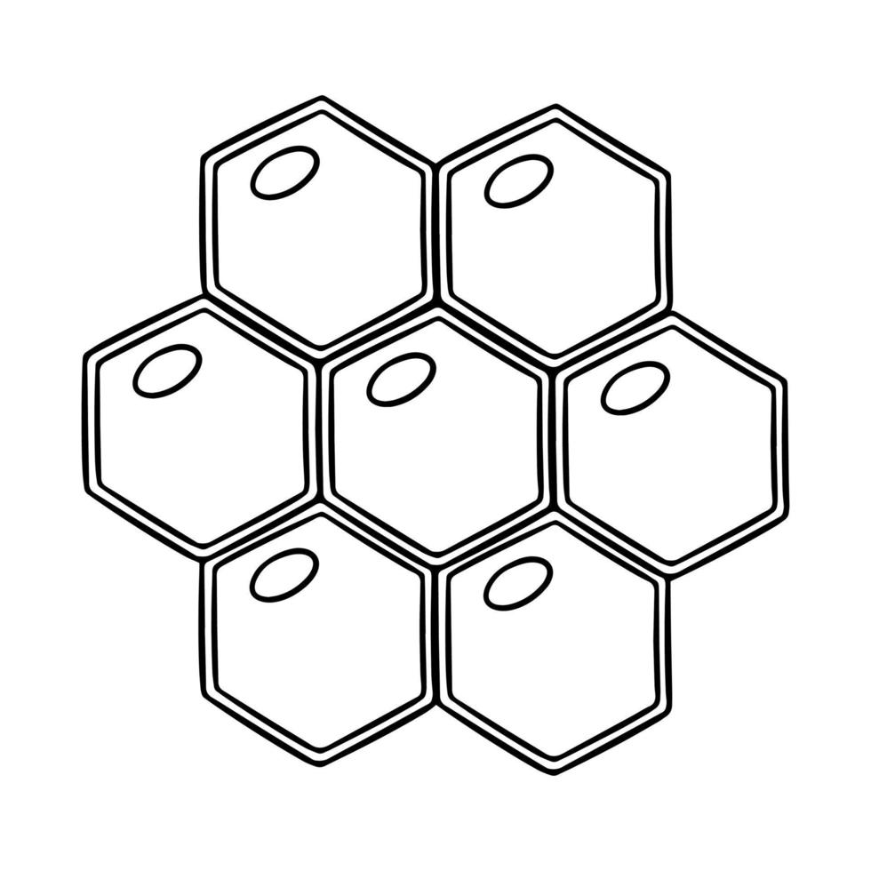 Monochrome picture, hexagonal honeycomb with honey, vector illustration in cartoon style on a white background