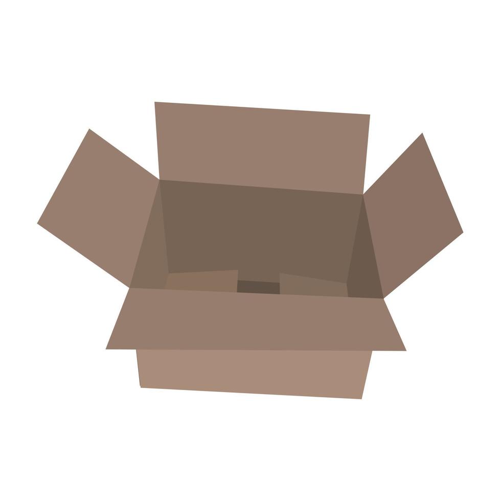 Open brown cardboard box, vector illustration on white background