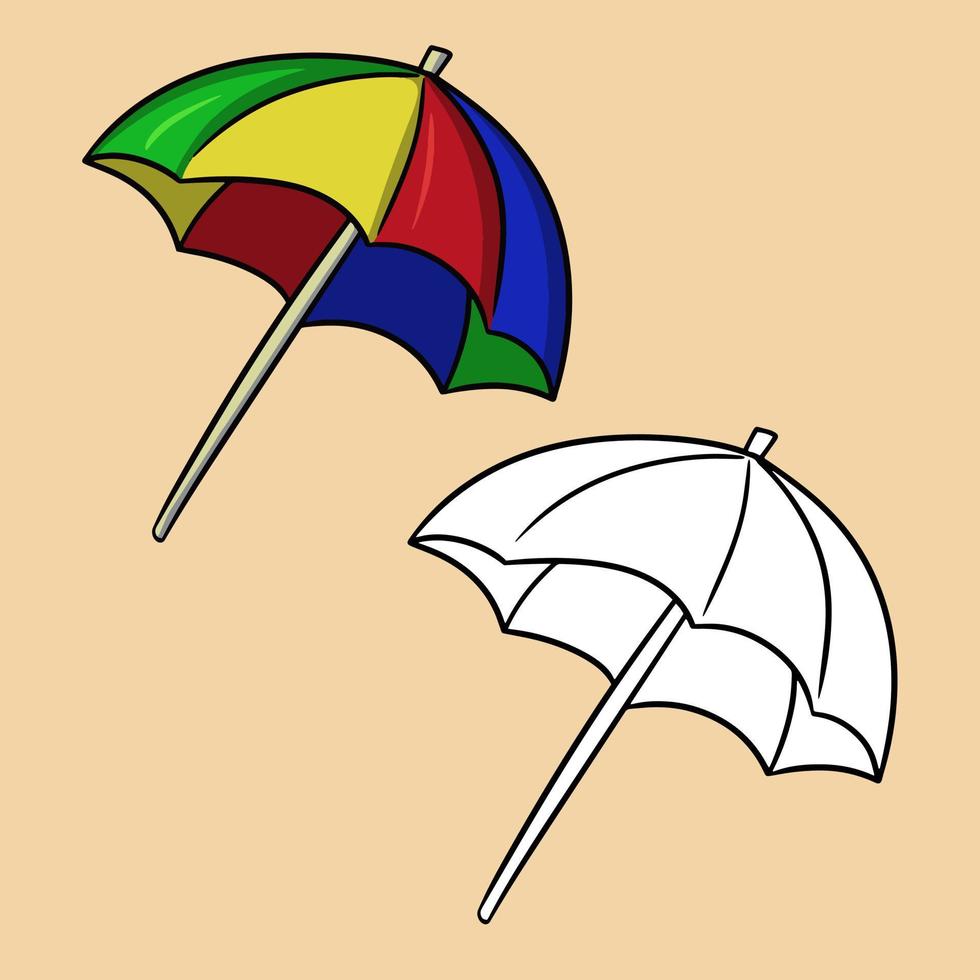 A set of pictures, a large beach umbrella from the sun, a multicolored umbrella from the rain, vector illustration, on a white background