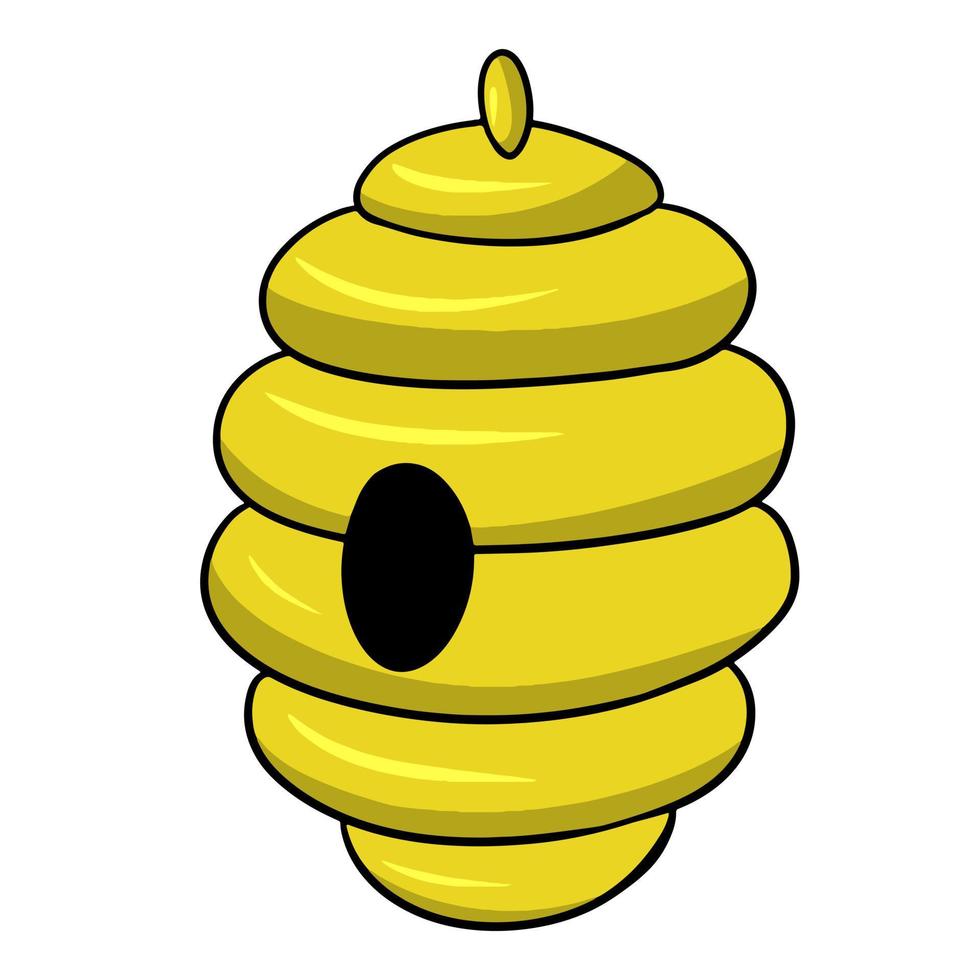 Bright yellow house for wild bees, honey collection, vector illustration in cartoon style on a white background