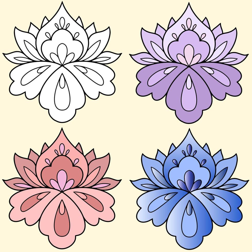 A set of decorative flowers with different colors. Vector illustration on beige background