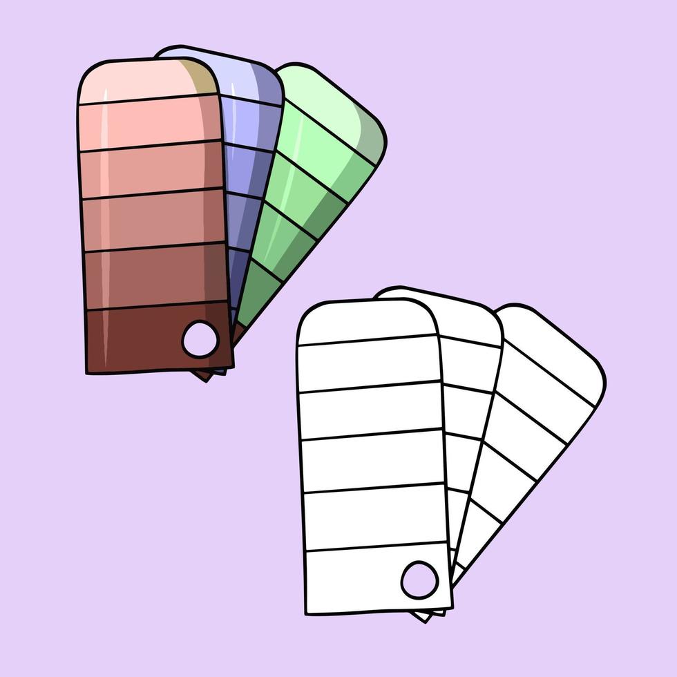 A set of pictures, a palette of shades and colors, a vector illustration in cartoon style on a colored background