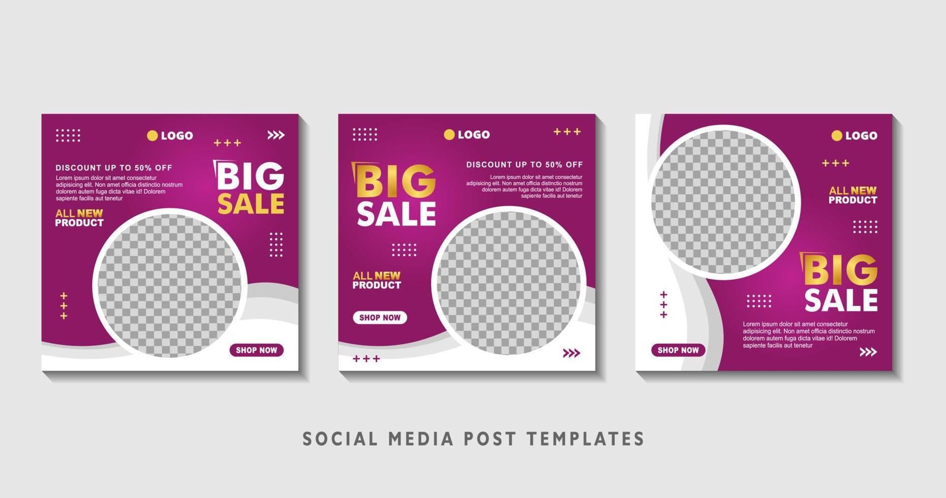 Set of editable square banner templates with photo collage. Suitable for Social Media Post and Online Advertising, Event, and etc. Vector Illustration.