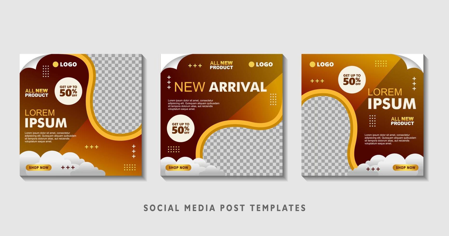 Set of editable square banner templates with photo collage. Suitable for Social Media Post and Online Advertising, Event, and etc. Vector Illustration.