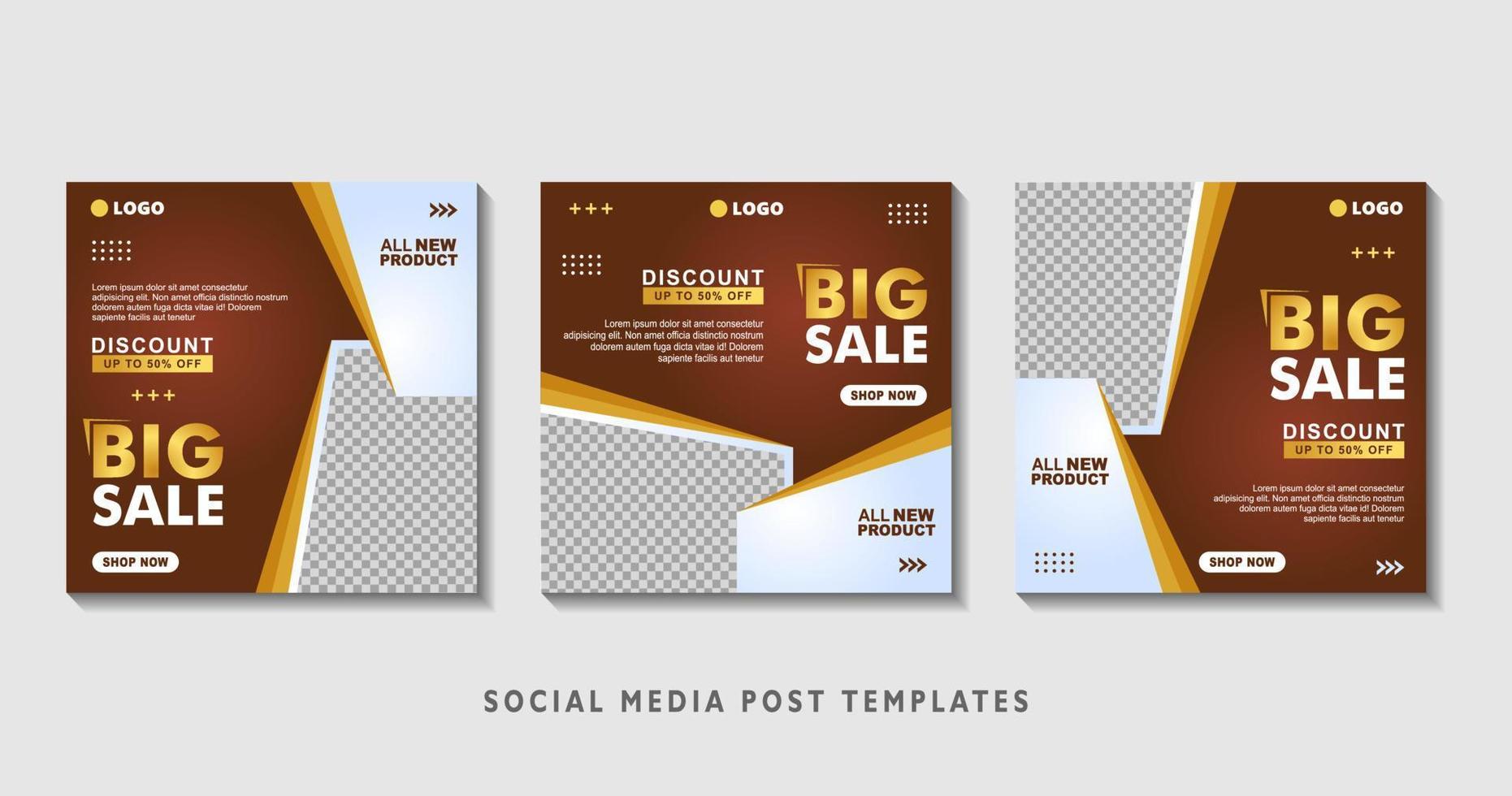 Set of editable square banner templates with photo collage. Suitable for Social Media Post and Online Advertising, Event, and etc. Vector Illustration.