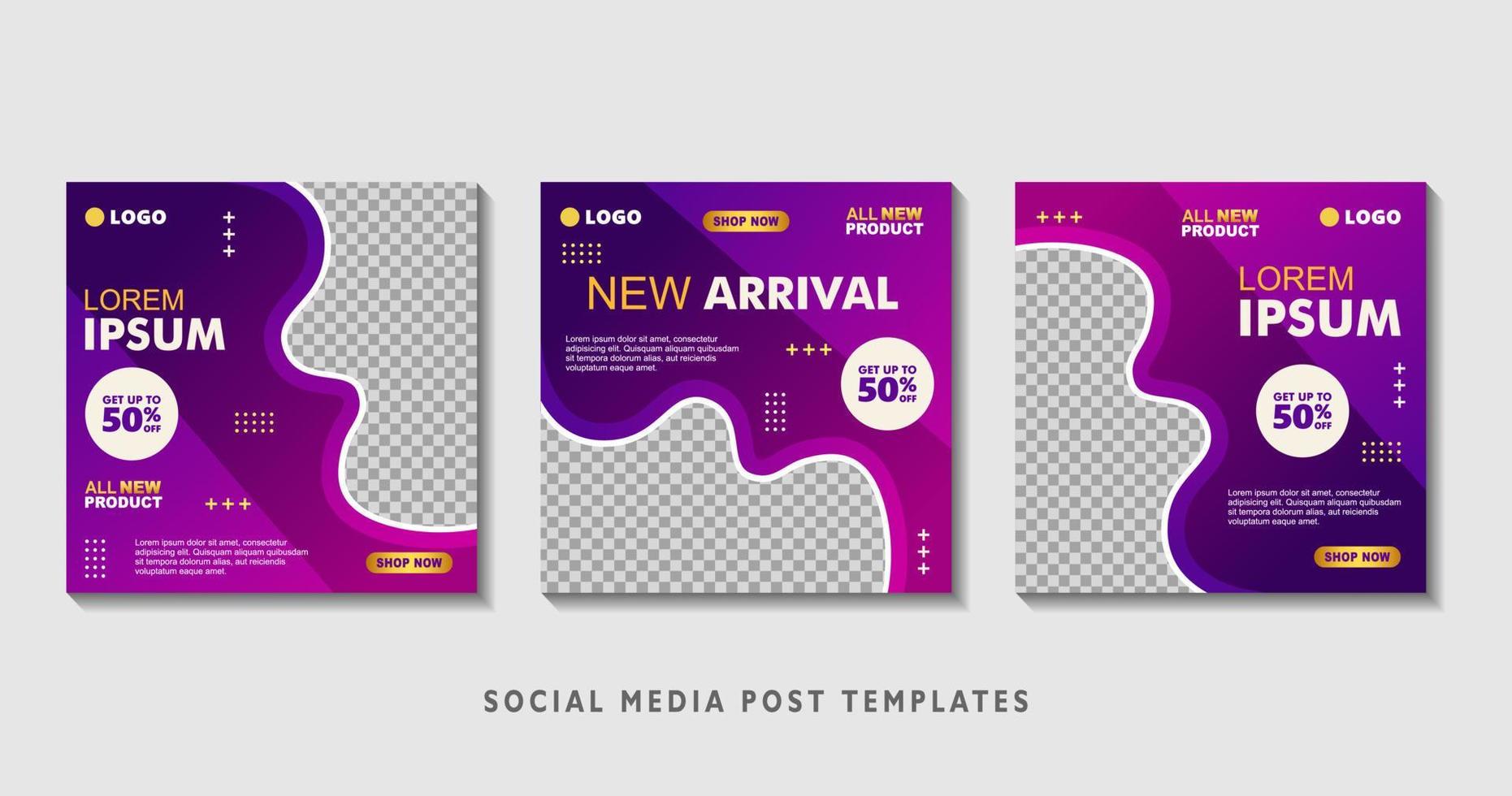 Set of editable square banner templates with photo collage. Suitable for Social Media Post and Online Advertising, Event, and etc. Vector Illustration.