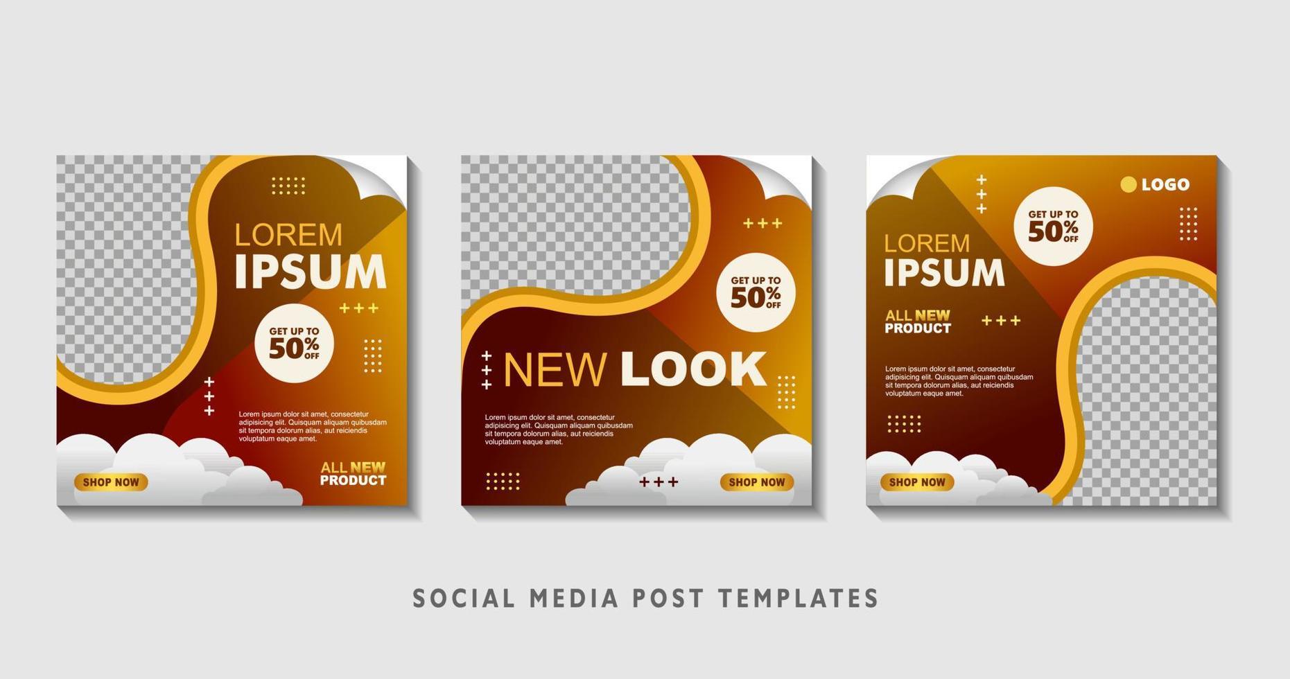 Set of editable square banner templates with photo collage. Suitable for Social Media Post and Online Advertising, Event, and etc. Vector Illustration.