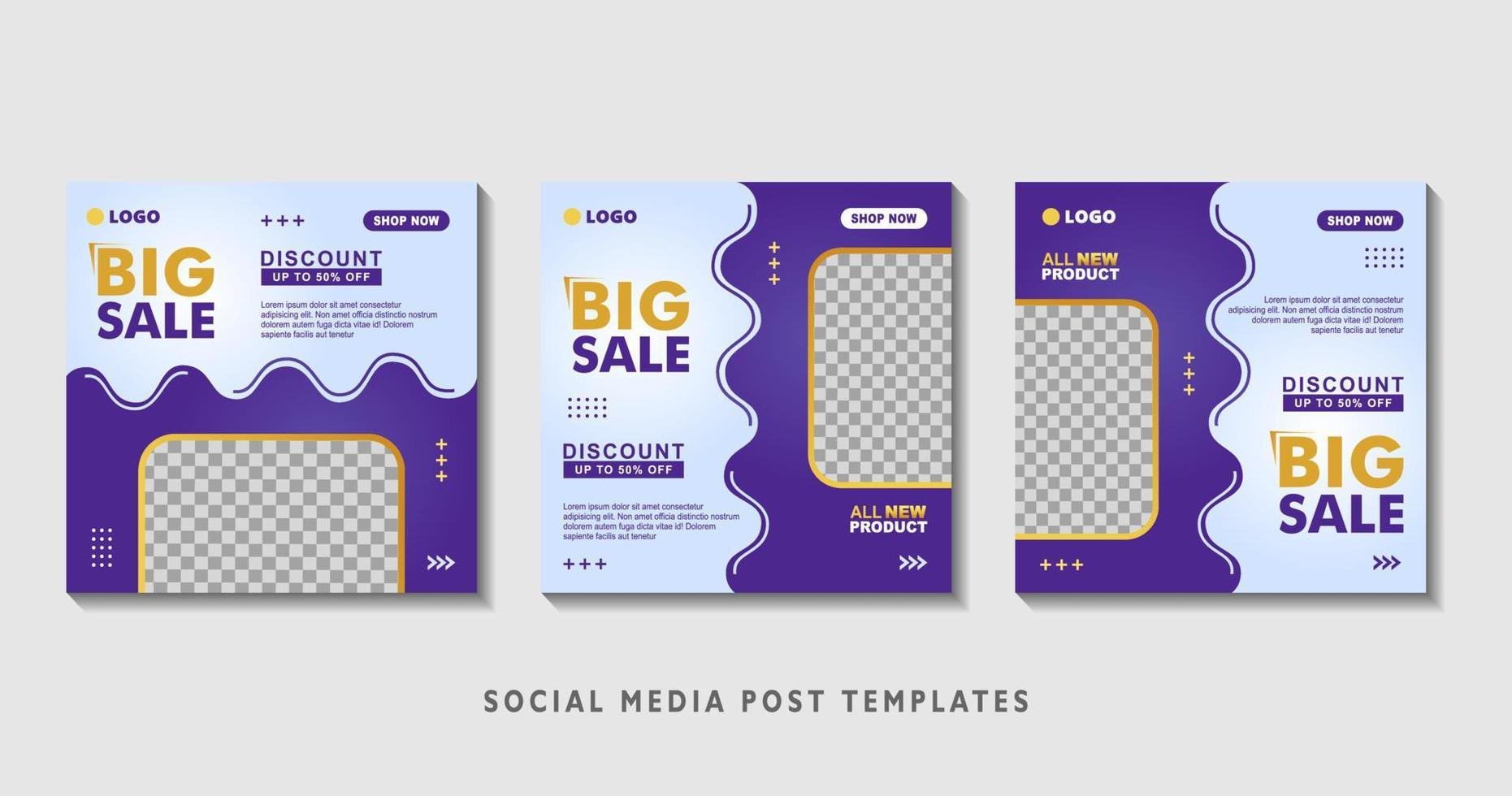 Set of editable square banner templates with photo collage. Suitable for Social Media Post and Online Advertising, Event, and etc. Vector Illustration.