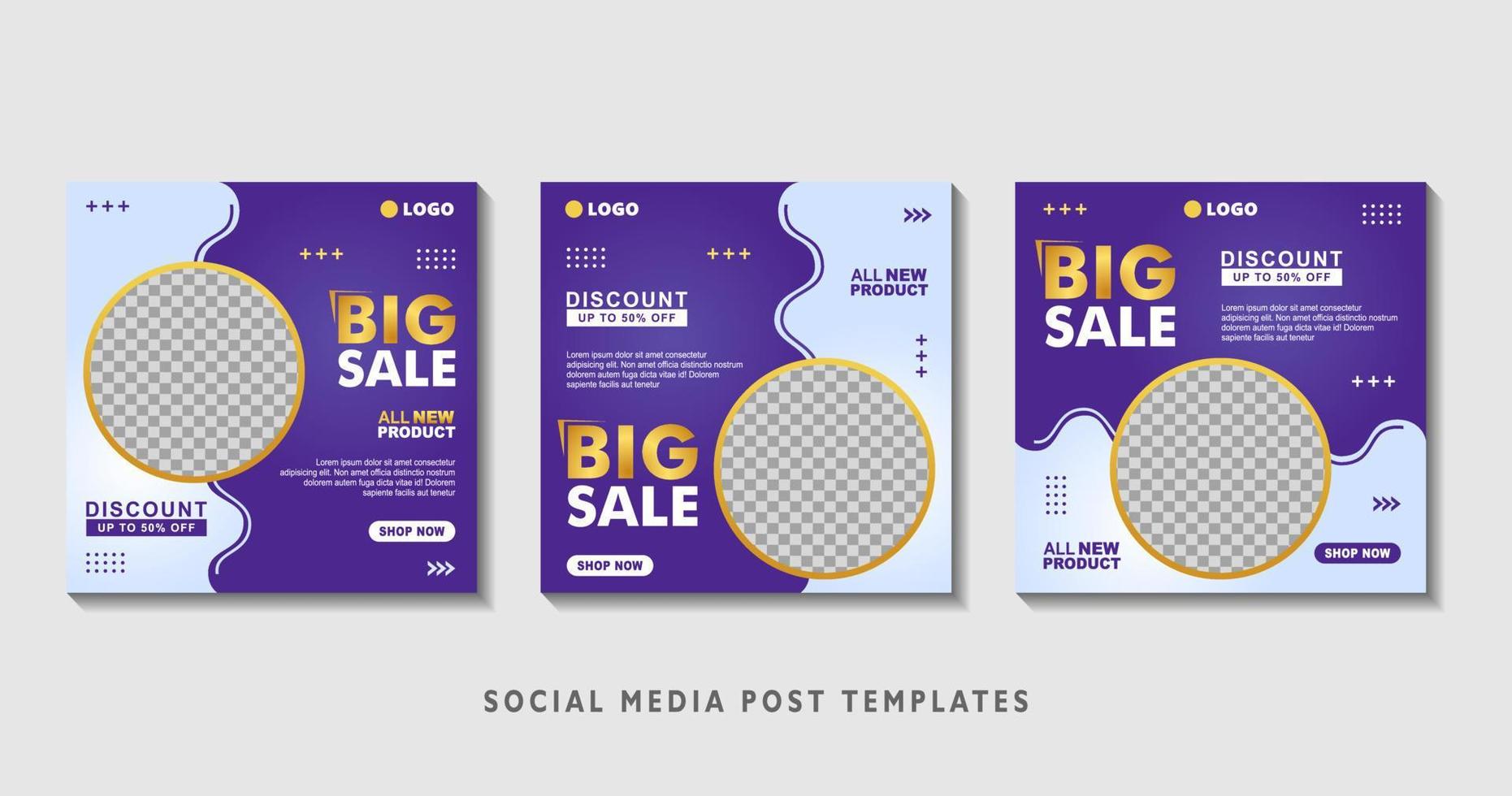 Set of editable square banner templates with photo collage. Suitable for Social Media Post and Online Advertising, Event, and etc. Vector Illustration.