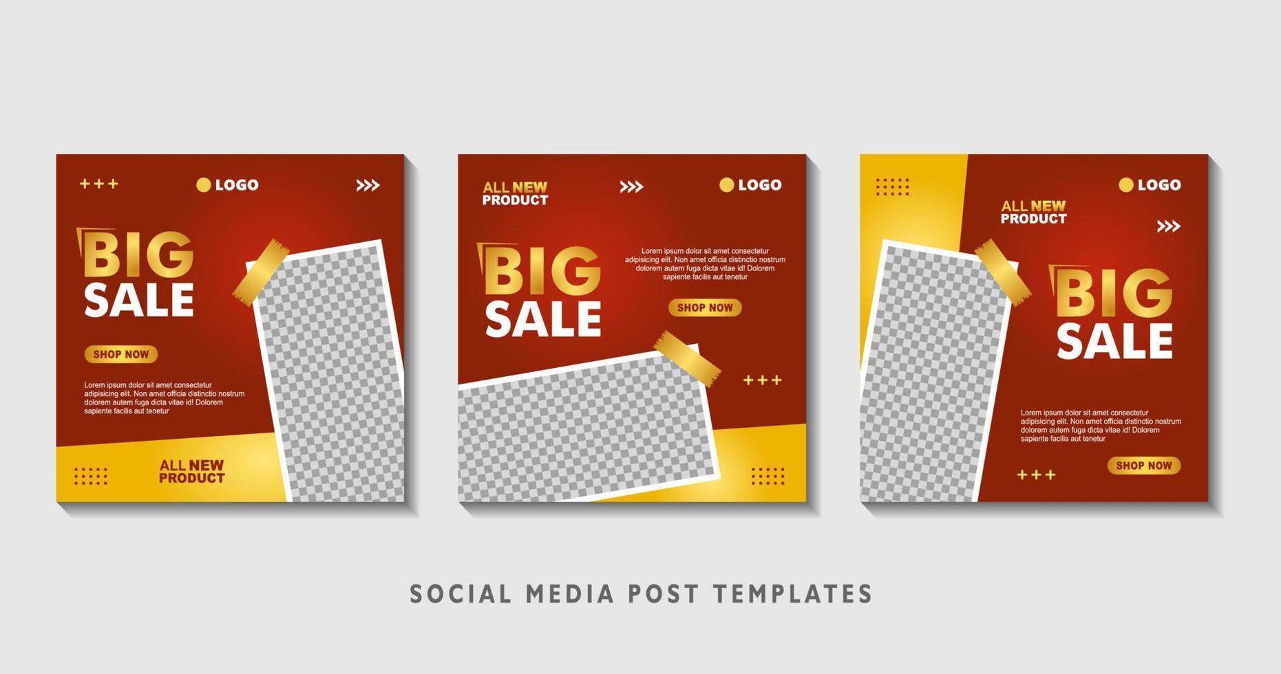 Set of editable square banner templates with photo collage. Suitable for Social Media Post and Online Advertising, Event, and etc. Vector Illustration.