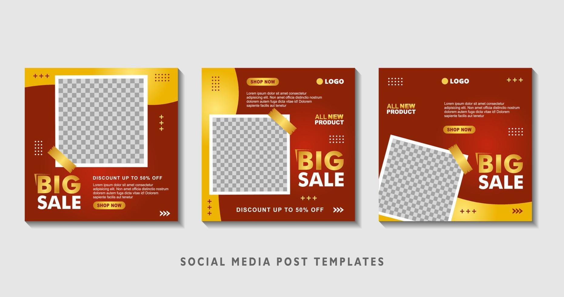 Set of editable square banner templates with photo collage. Suitable for Social Media Post and Online Advertising, Event, and etc. Vector Illustration.